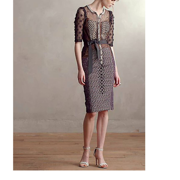 Anthropologie Beguile by Byron Lars Allusione Dress Black Lace Insert Sheath 4P - Picture 1 of 13